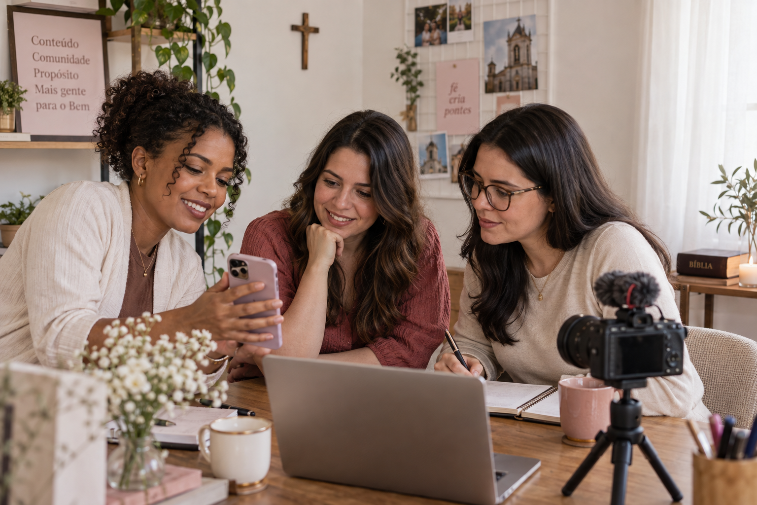 Criadoras católicas brasileiras produzindo conteúdo juntas